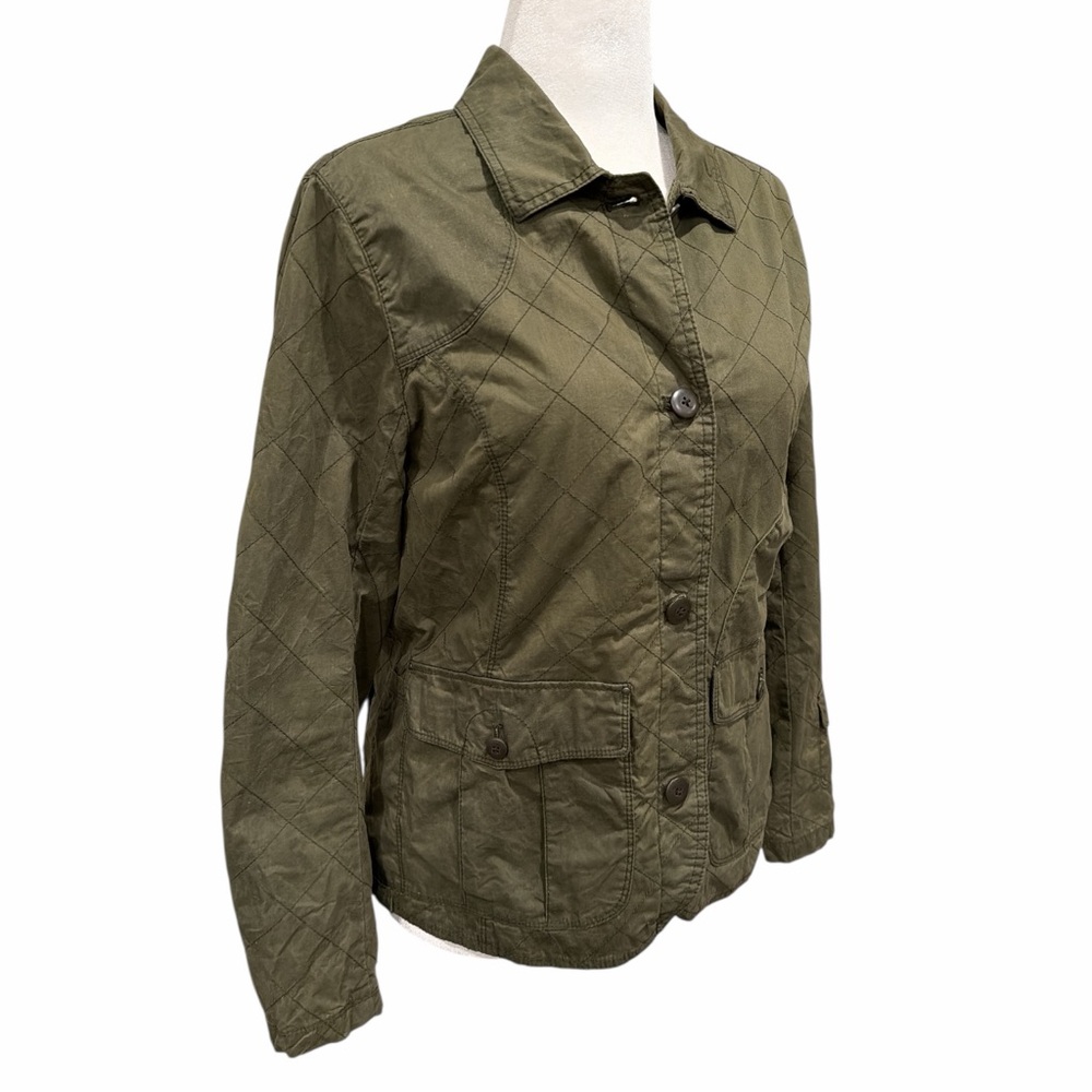 Eddie Bauer Olive Waxed Quilted Barn Jacket Utility Coat Women’s L - Picture 3 of 13